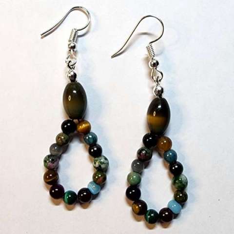 Gemstone Soup Earrings soft flex wire, using jump rings, adding a clamshell and closing with crimps and pliers.