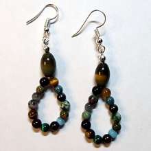 Gemstone Soup Earrings soft flex wire, using jump rings, adding a clamshell and closing with crimps and pliers.