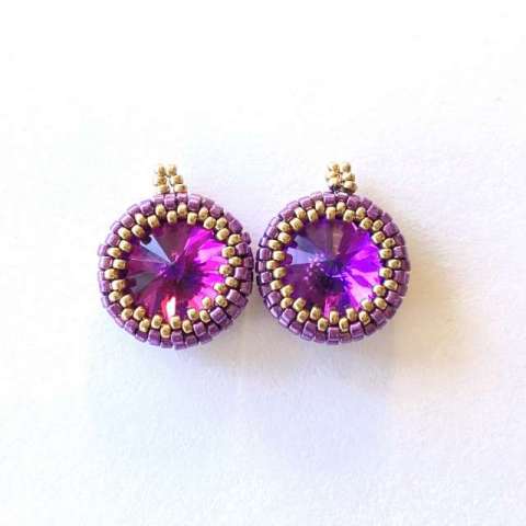 A Year of Earrings 11 by Lori Ahlin©2022, A Year of Earrings, Rivoli earrings, Beaded Bezel, Beaded earrings, Seed bead earrings, Miyuki Seed Beads, Miyuki Duracoat beads, Sparkly Earrings