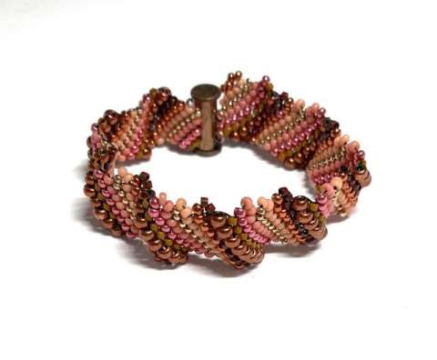 Forty Five Degrees by Lori Ahlin©2023, Peyote earrings, Beaded Bracelet, Delica beads, Seed Beads, Peyote Stitch, Bead Class, Beaded Twisted Bracelet,