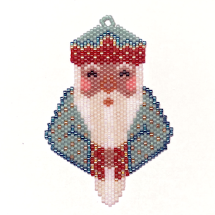 Santa of Japan by Lori Ahlin©2023, Santas Around the World, Beaded Santa, Delica beads, Beads, Christmas Ornament, Beaded Christmas Ornament, Japanese Ornament, Beaded Santa Class, Japanese Santa, Miyuki Beads