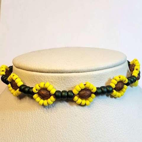 Sunflower Love, using chain, using jump rings, adding a clasp and making loops with pliers.