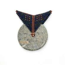 Spinning Wheel Pendant by Cindy Johnson ©2026, Bead weaving, Peyote stitch, Warped square
